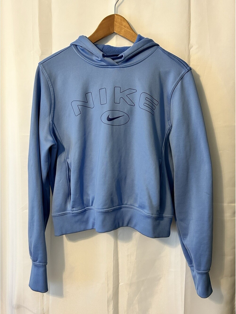 Nike Therma-FIT Unisex Blue Pullover Hoodie Logo Solid Long Sleeve Regular L